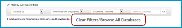 Use the Clear Filters / Browse all Databases button to reset your list. 