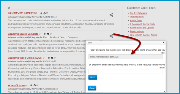 Use the share button to save or send a permalink to a database. 