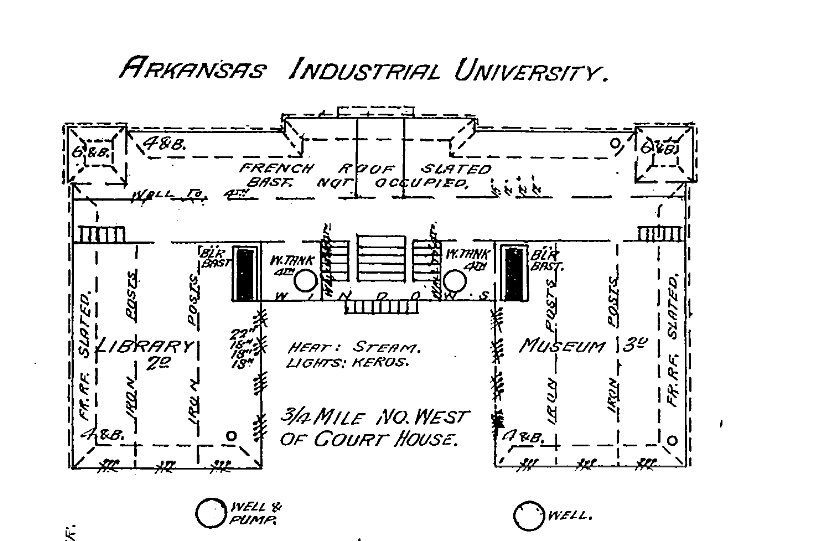 Digital Sanborn Maps, Fayetteville, 1886: Detail of Old Main on the campus of Arkansas Industrial University