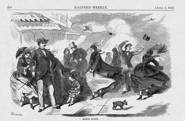 "March Winds" print from Harpers Weekly April 2, 1859 