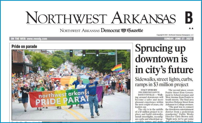 Northwest Arkansas Democrat Gazette, June 27 2021 page B1 Fayetteville Pride Parade