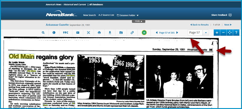 Arkansas Gazette September 29, 1991 showing continuous pagination versus actual pagination on PDF