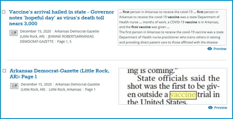 Arkansas Democrat-Gazette Search results compared