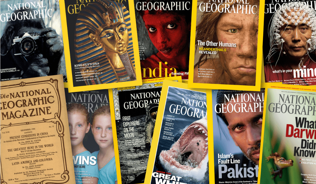 Collage of National Geographic covers over the years