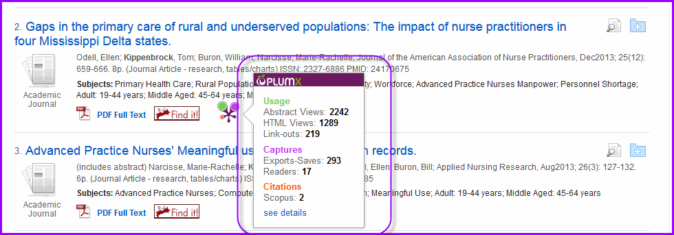 Plum Print Widget showing article usage, captures, and citations