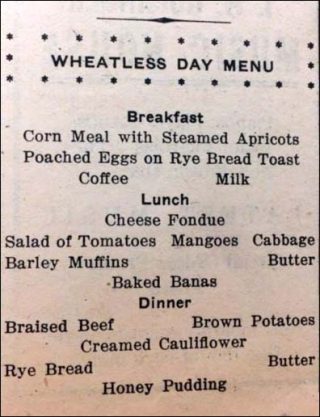 Wheatless menu.
